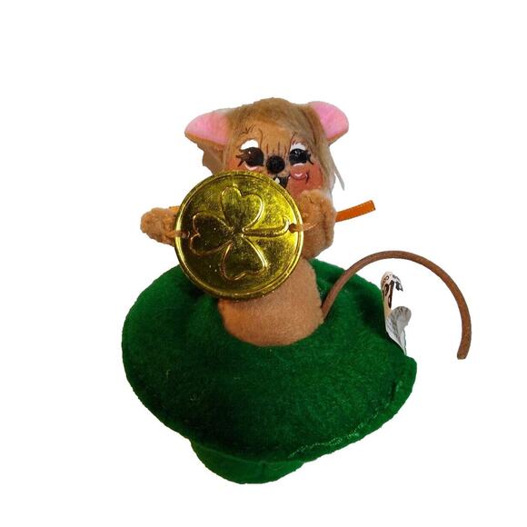 ANNALEE Irish St Patrick's Day Little Mouse Inside Hat Vintage 3.5" Kitsch - Picture 1 of 7